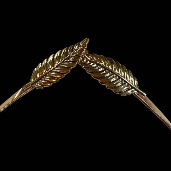 Gold-Plated Retro Metal Leaf Design Belt With Adjustable Stretch Fit - Picture 2 of 6